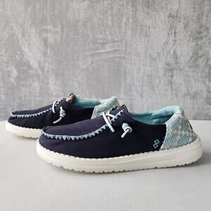Hey Dude Shoes Womens 9 Wendy Navy Blue Funk Jacquard Slip On Comfort